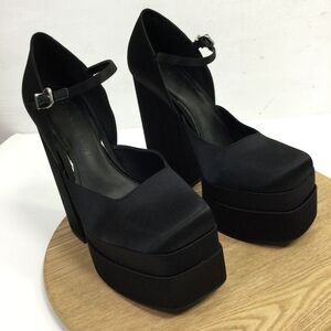 Gianni Bini Womens Roya Matte Satin Ankle Strap Double Platform Heels Black 9.5M